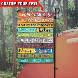 Camper Rules Custom Flag, Campsite Flag, Colorful Design, Go Hiking And Fishing, Double Side, High Quality - Woastuff
