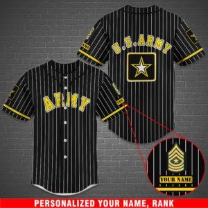 Custom US Army Baseball Shirt with Rank and Name Embroidery