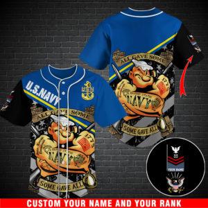 Navy Baseball Shirt Custom Rank And Name