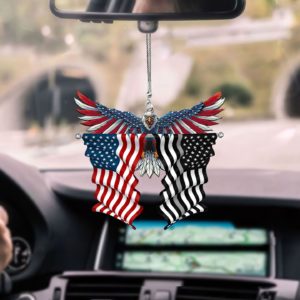 Thin Silver Line Flag In Honor Of Corrections Officers And USA Flag Eagle Spreading American Flag Wings Eagle Shape Ornament