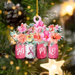 Hope Flowers Bottles With Breast Cancer Ribbon Shape Ornament