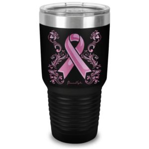 Breast Cancer Awareness Caregiver Pink Ribbon And Flowers Tumbler