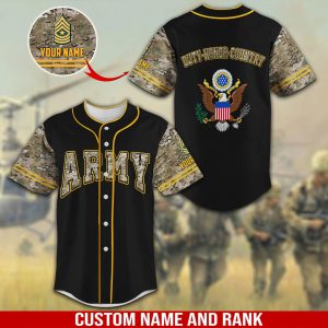 Army Camouflage Baseball Shirt Custom Name And Rank