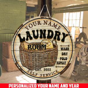 Laundry Room Woodsign Personalized Your Name And Year, Wash Dry Fold Repeat , Summer Gifts