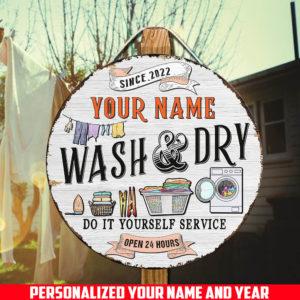 Laundry Room Woodsign Personalized Your Name And Year, Wash &amp; Dry , Summer Gifts