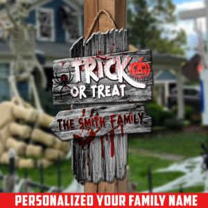 Halloween Shape Wooden Sign Personalized Your Family Name , Trick Or Treat , Halloween Gifts