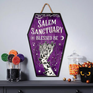 Coffin Shape Wooden Sign, Salem Sanctuary Blessed Be, Witch Hand Sign, Home Decoration , Gifts For Halloween, Wall Art