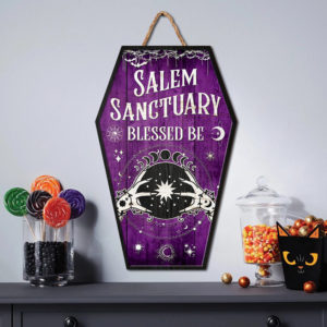 Coffin Shape Wooden Sign, Salem Sanctuary Blessed Be, Coffin Decor, Home Decor, Halloween Gifts