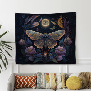 Mystical Tapestry, Butterfly And Moon Tapestry, Gothic Decoration, Gothic Tapestry, Home Decor