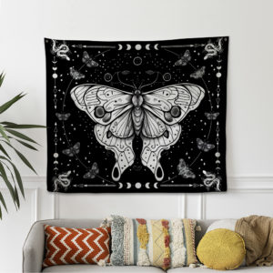 Mystical Tapestry, Butterfly And Moon Tapestry, Gothic Decoration, Black Tapestry, Home Decor